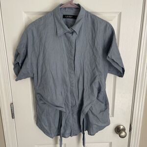 Ralph Lauren Womens 100% Linen Denim Blue Tie Front Shirt Size Medium